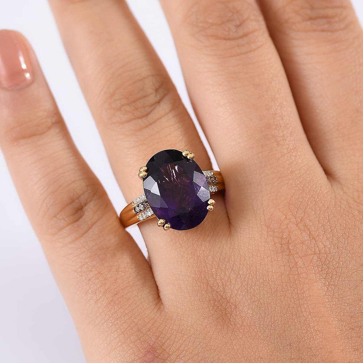 D'Joy AAA Brejinho Amethyst, Natural Champagne and White Diamond 9.50 ctw Art Deco Ring in 18K Vermeil Yellow Gold Over Sterling Silver (Size 7.0)  image number 2