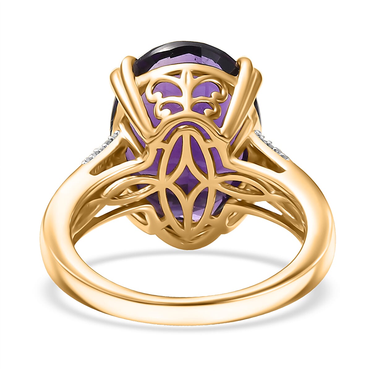 D'Joy AAA Brejinho Amethyst, Natural Champagne and White Diamond 9.50 ctw Art Deco Ring in 18K Vermeil Yellow Gold Over Sterling Silver (Size 8.0)  image number 4