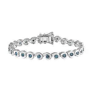 Luxuriant Lab Grown Blue Diamond (IR) 3.50 ctw Waves of Light Bracelet in Rhodium Over Sterling Silver (8.00 In)