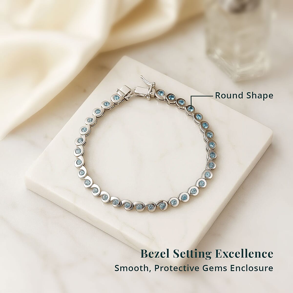 Luxuriant Lab Grown Blue Diamond (IR) 3.50 ctw Waves of Light Bracelet in Rhodium Over Sterling Silver (8.00 In) image number 4