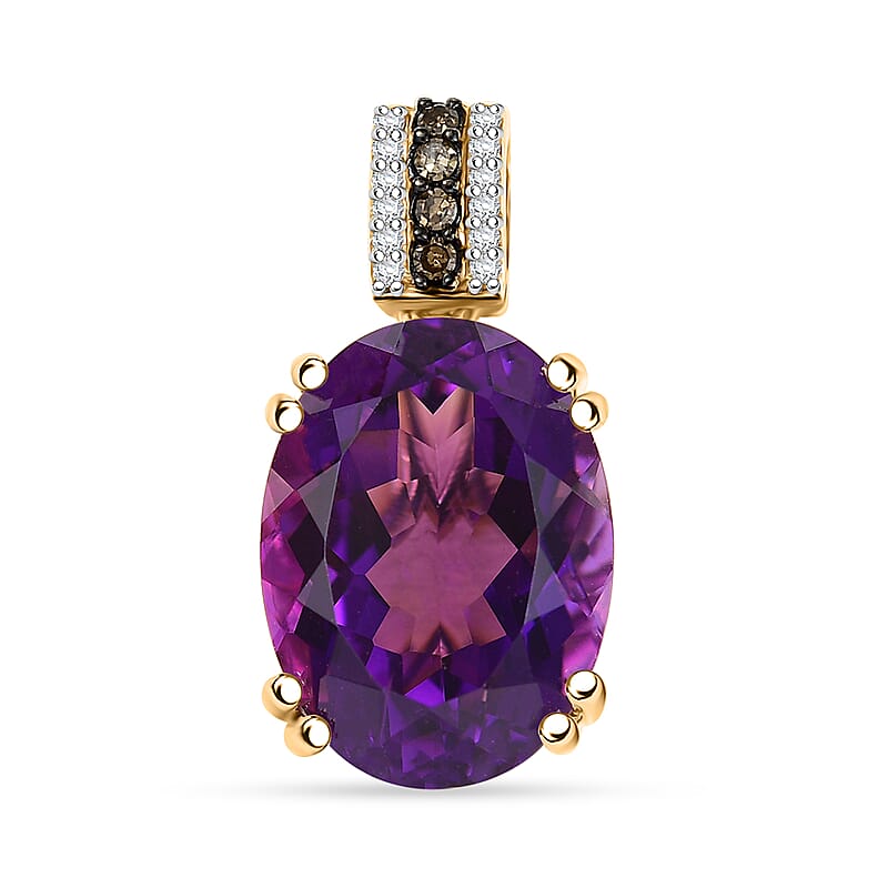 D'Joy AAA Brejinho Amethyst, Natural Champagne and White Diamond 9.40 ctw Art Deco Pendant without Chain in 18K Vermeil Yellow Gold Over Sterling Silver 