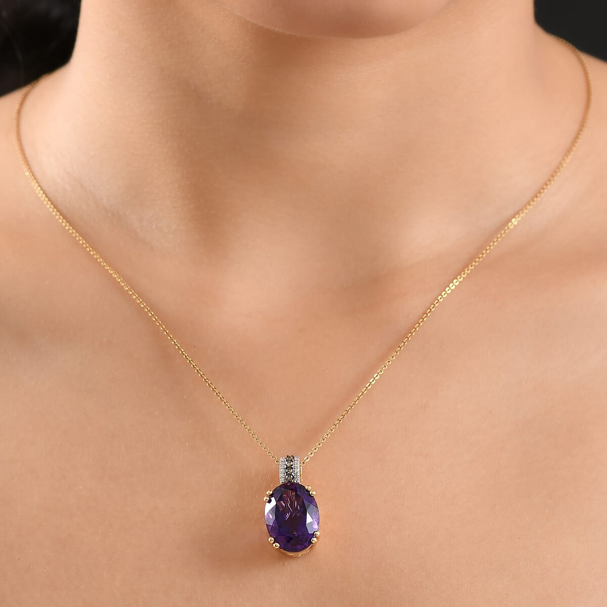 D'Joy AAA Brejinho Amethyst, Natural Champagne and White Diamond 9.40 ctw Art Deco Pendant without Chain in 18K Vermeil Yellow Gold Over Sterling Silver  image number 2