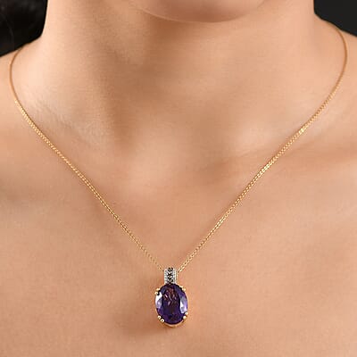 D'Joy AAA Brejinho Amethyst, Natural Champagne and White Diamond 9.40 ctw Art Deco Pendant without Chain in 18K Vermeil Yellow Gold Over Sterling Silver 