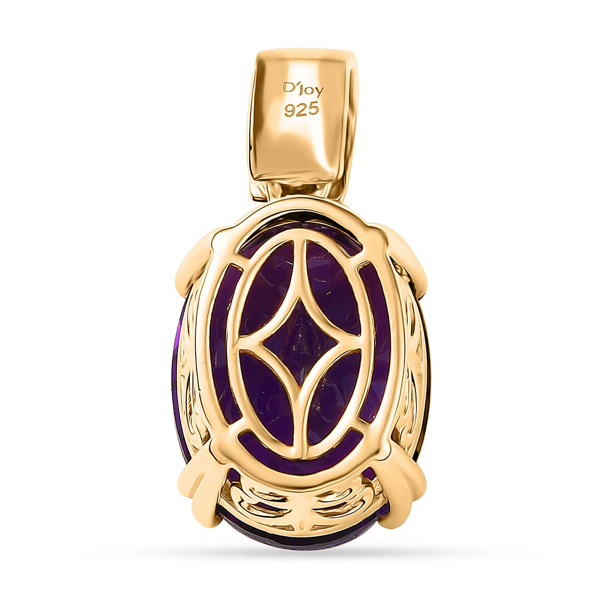 D'Joy AAA Brejinho Amethyst, Natural Champagne and White Diamond 9.40 ctw Art Deco Pendant without Chain in 18K Vermeil Yellow Gold Over Sterling Silver 