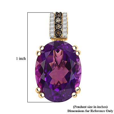 D'Joy AAA Brejinho Amethyst, Natural Champagne and White Diamond 9.40 ctw Art Deco Pendant without Chain in 18K Vermeil Yellow Gold Over Sterling Silver 