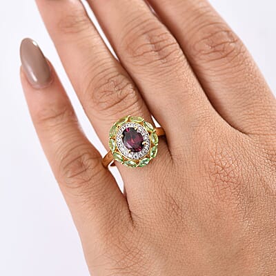 D'Joy AAA Radiant Ember Garnet and Multi Gemstone 2.65 ctw Crimson Garden Ring in 18K Vermeil Yellow Gold Over Sterling Silver (Size 10.0)