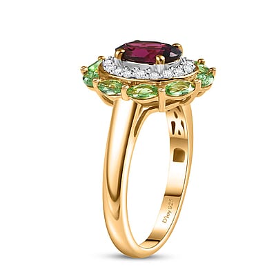 D'Joy AAA Radiant Ember Garnet and Multi Gemstone 2.65 ctw Crimson Garden Ring in 18K Vermeil Yellow Gold Over Sterling Silver (Size 10.0)