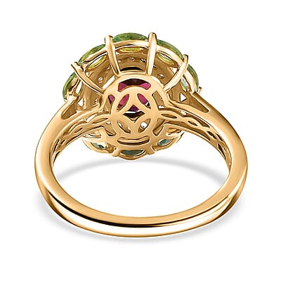 D'Joy AAA Radiant Ember Garnet and Multi Gemstone 2.65 ctw Crimson Garden Ring in 18K Vermeil Yellow Gold Over Sterling Silver (Size 10.0)