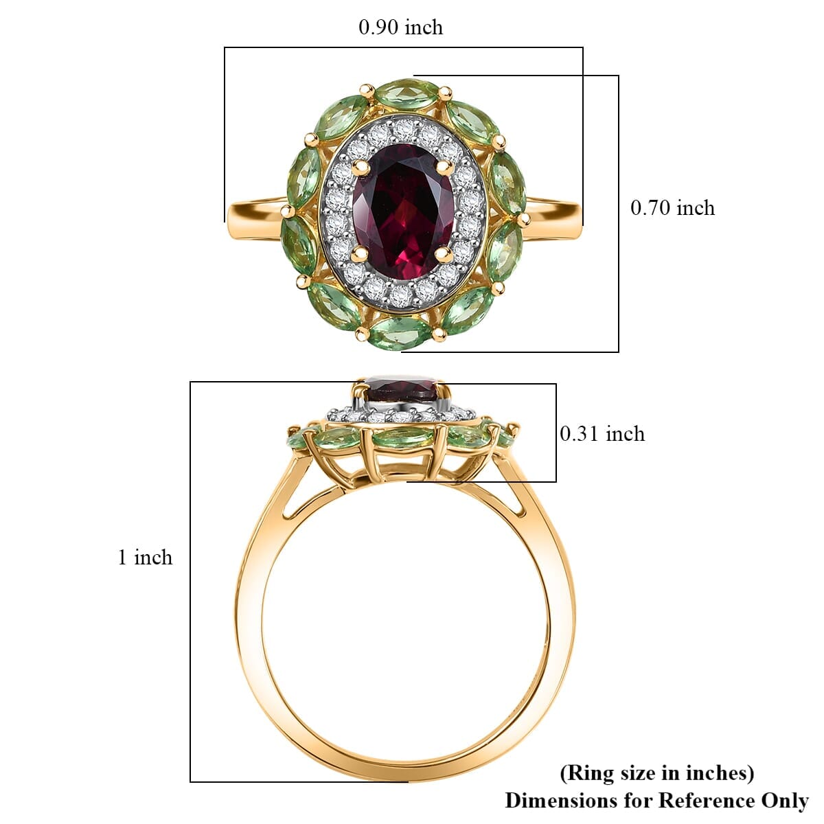 D'Joy AAA Radiant Ember Garnet and Multi Gemstone 2.65 ctw Crimson Garden Ring in 18K Vermeil Yellow Gold Over Sterling Silver (Size 10.0) image number 5