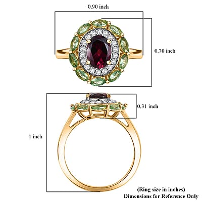 D'Joy AAA Radiant Ember Garnet and Multi Gemstone 2.65 ctw Crimson Garden Ring in 18K Vermeil Yellow Gold Over Sterling Silver (Size 10.0)