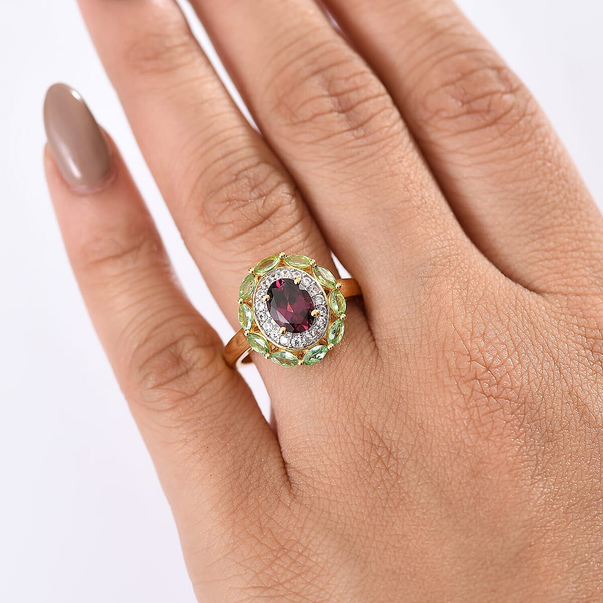 D'Joy AAA Radiant Ember Garnet and Multi Gemstone 2.65 ctw Crimson Garden Ring in 18K Vermeil Yellow Gold Over Sterling Silver (Size 5.0) image number 2