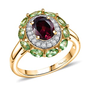 D'Joy AAA Radiant Ember Garnet and Multi Gemstone 2.65 ctw Crimson Garden Ring in 18K Vermeil Yellow Gold Over Sterling Silver (Size 8.0)