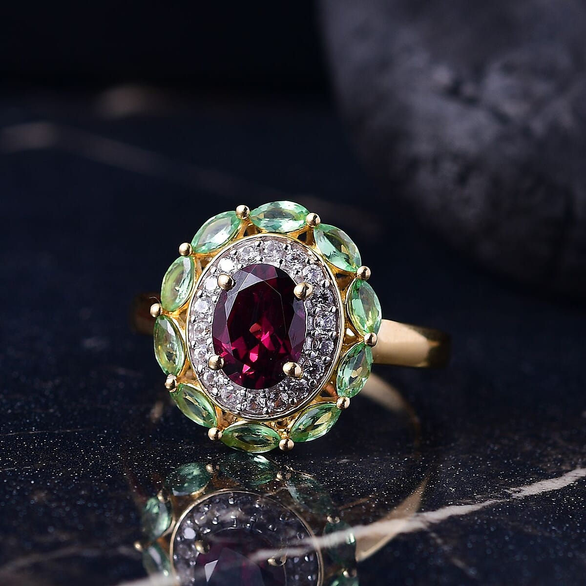 D'Joy AAA Radiant Ember Garnet and Multi Gemstone 2.65 ctw Crimson Garden Ring in 18K Vermeil Yellow Gold Over Sterling Silver (Size 8.0) image number 1