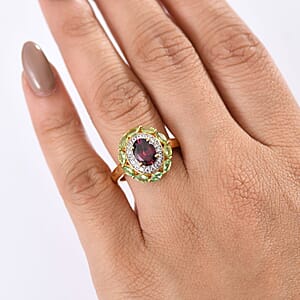 D'Joy AAA Radiant Ember Garnet and Multi Gemstone 2.65 ctw Crimson Garden Ring in 18K Vermeil Yellow Gold Over Sterling Silver (Size 8.0)