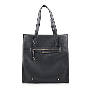 Alexis Bendel Black Faux Leather Shoulder Bag with Top Handle