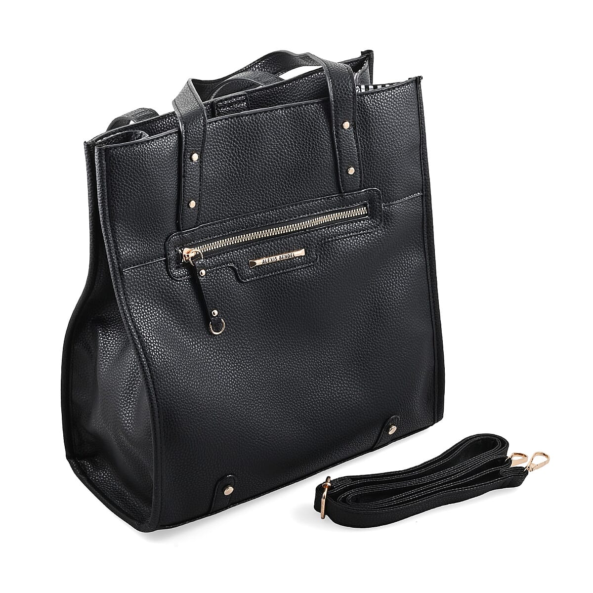 Alexis Bendel Black Faux Leather Shoulder Bag with Top Handle image number 3