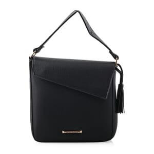 Alexis Bendel Black Faux Leather Asymmetric Flap Shoulder Bag