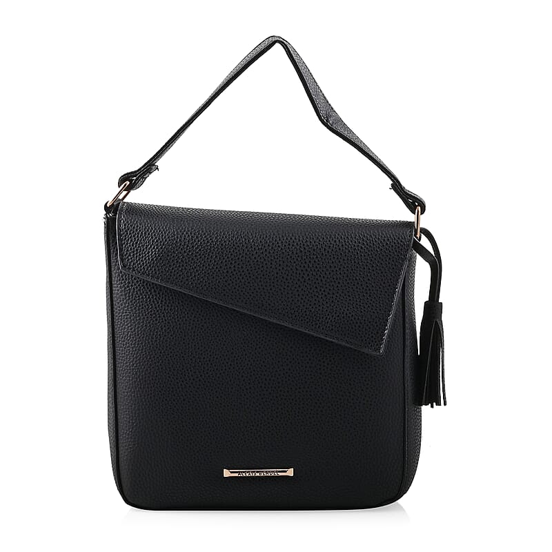 Alexis Bendel Black Faux Leather Asymmetric Flap Shoulder Bag