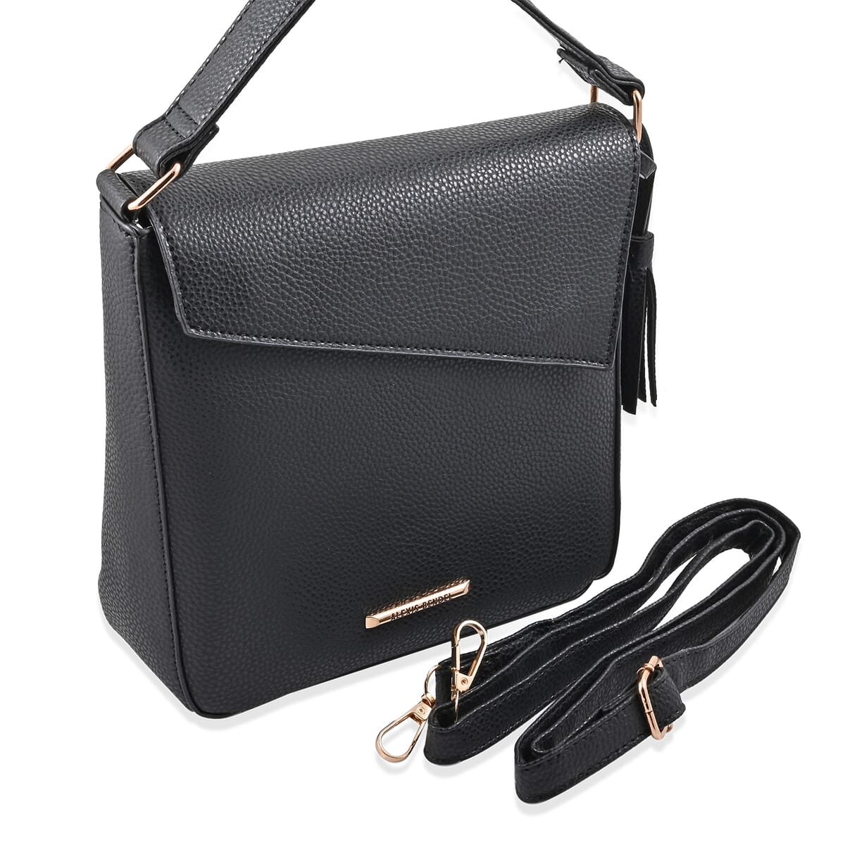 Alexis Bendel Black Faux Leather Asymmetric Flap Shoulder Bag image number 3