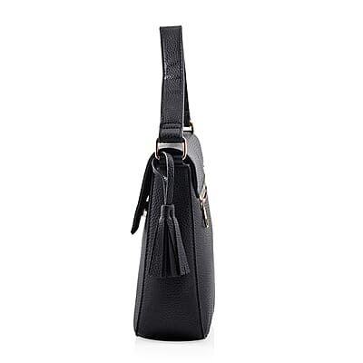 Alexis Bendel Black Faux Leather Asymmetric Flap Shoulder Bag