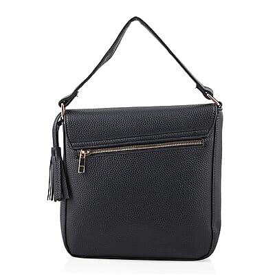 Alexis Bendel Black Faux Leather Asymmetric Flap Shoulder Bag