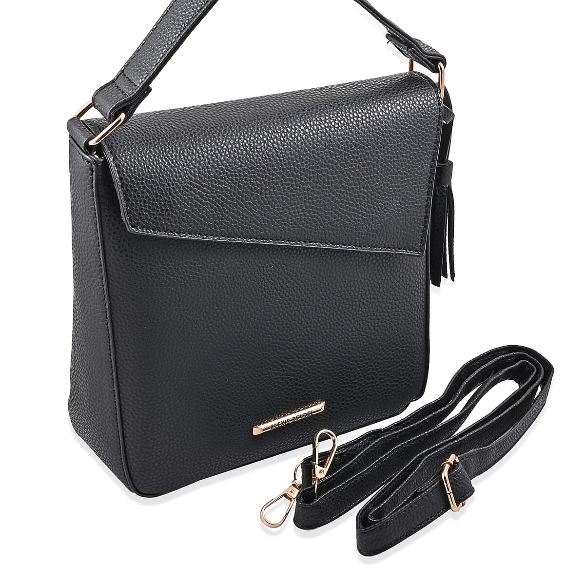 Alexis Bendel Black Faux Leather Asymmetric Flap Shoulder Bag image number 5