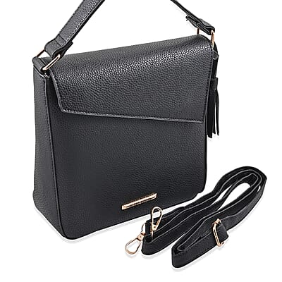 Alexis Bendel Black Faux Leather Asymmetric Flap Shoulder Bag