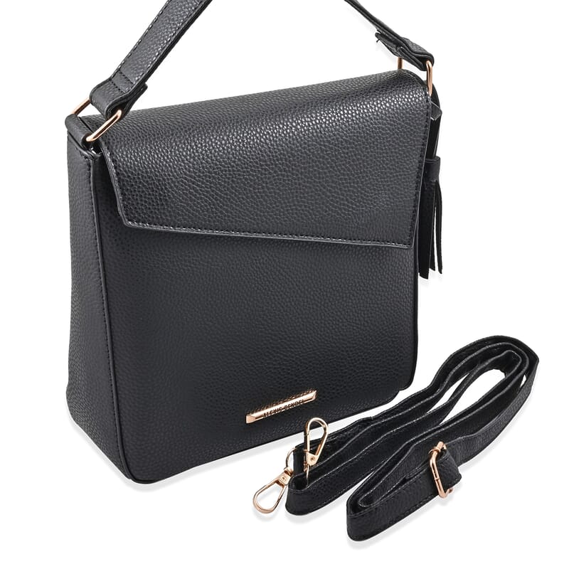 Alexis Bendel Black Faux Leather Asymmetric Flap Shoulder Bag