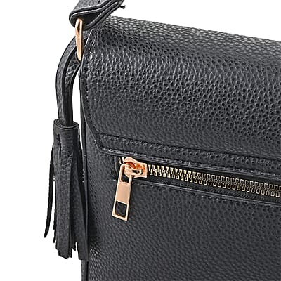 Alexis Bendel Black Faux Leather Asymmetric Flap Shoulder Bag