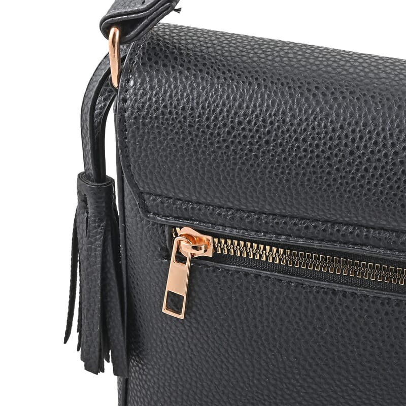Alexis Bendel Black Faux Leather Asymmetric Flap Shoulder Bag