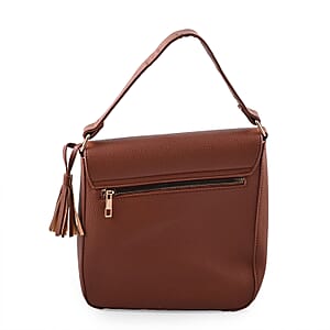 Alexis Bendel Brown Faux Leather Asymmetric Flap Shoulder Bag
