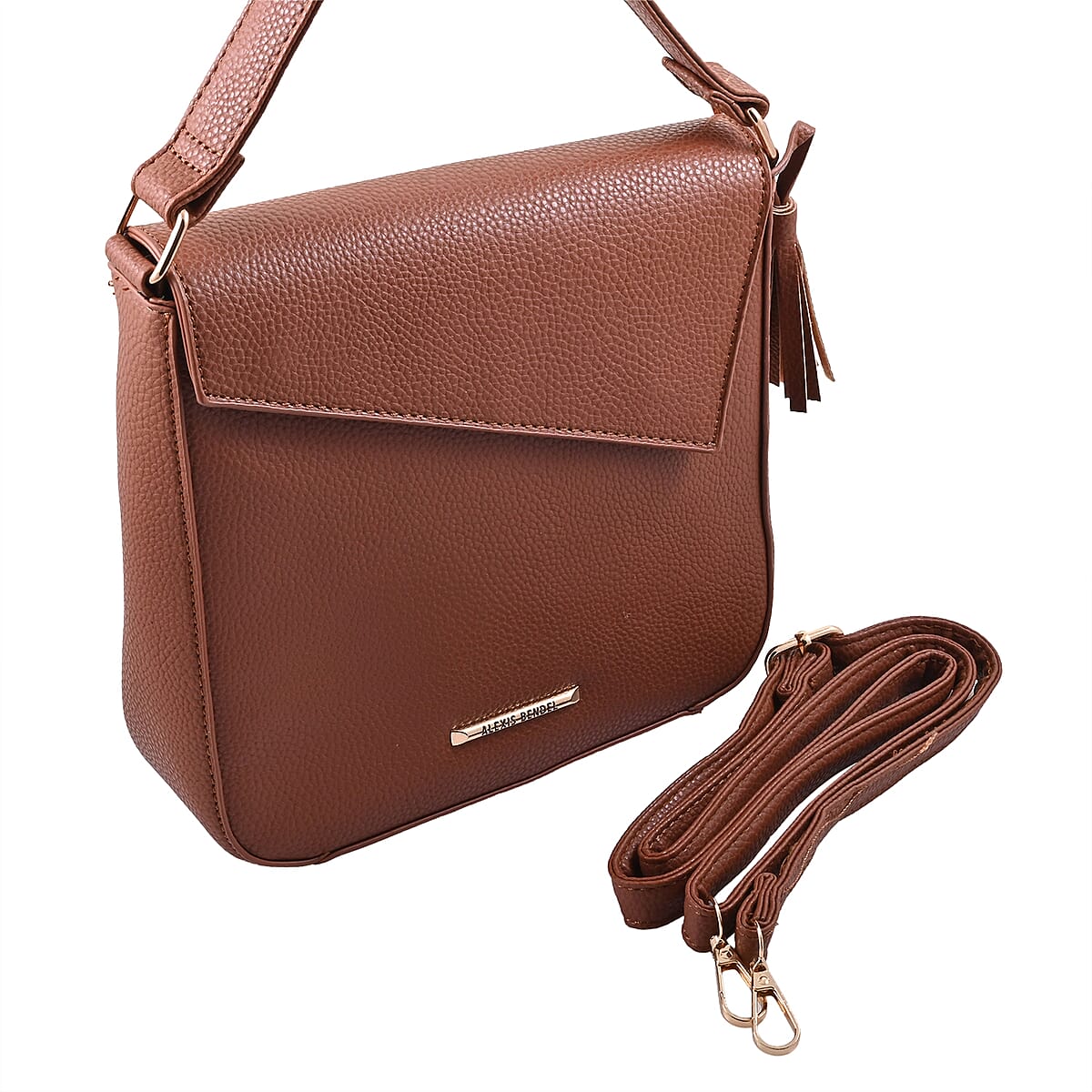 Alexis Bendel Brown Faux Leather Asymmetric Flap Shoulder Bag image number 3