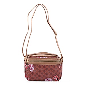 Alexis Bendel Brown Floral Faux Leather Crossbody Bag