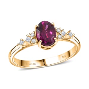 Luxoro AAA Radiant Ember Garnet and I2 Diamond 1.80 ctw Ring in 14K Yellow Gold (Size 10.0)