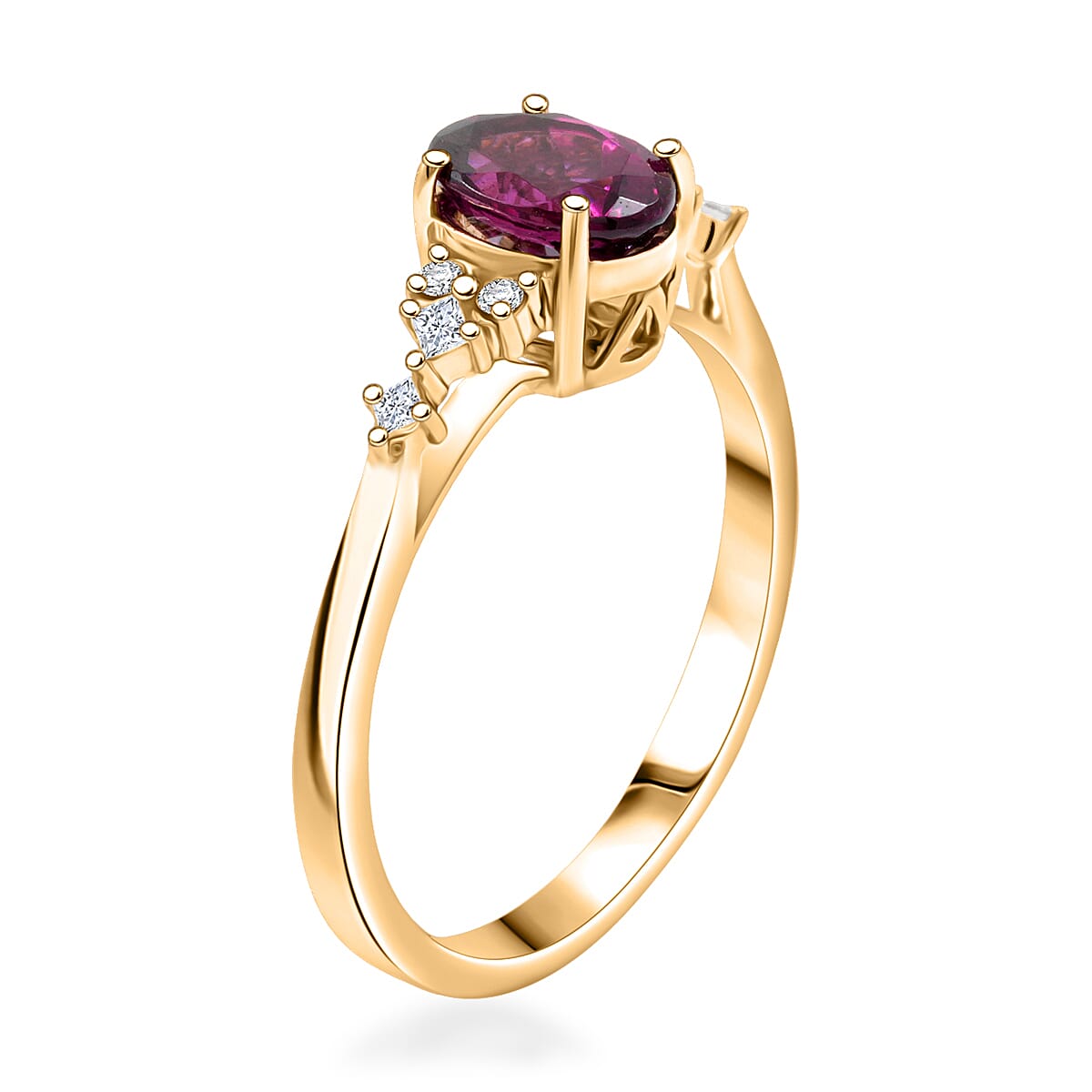 Luxoro 14K Yellow Gold AAA Radiant Ember Garnet, Diamond (I2) Ring (Size 5.0) 1.80 ctw image number 3