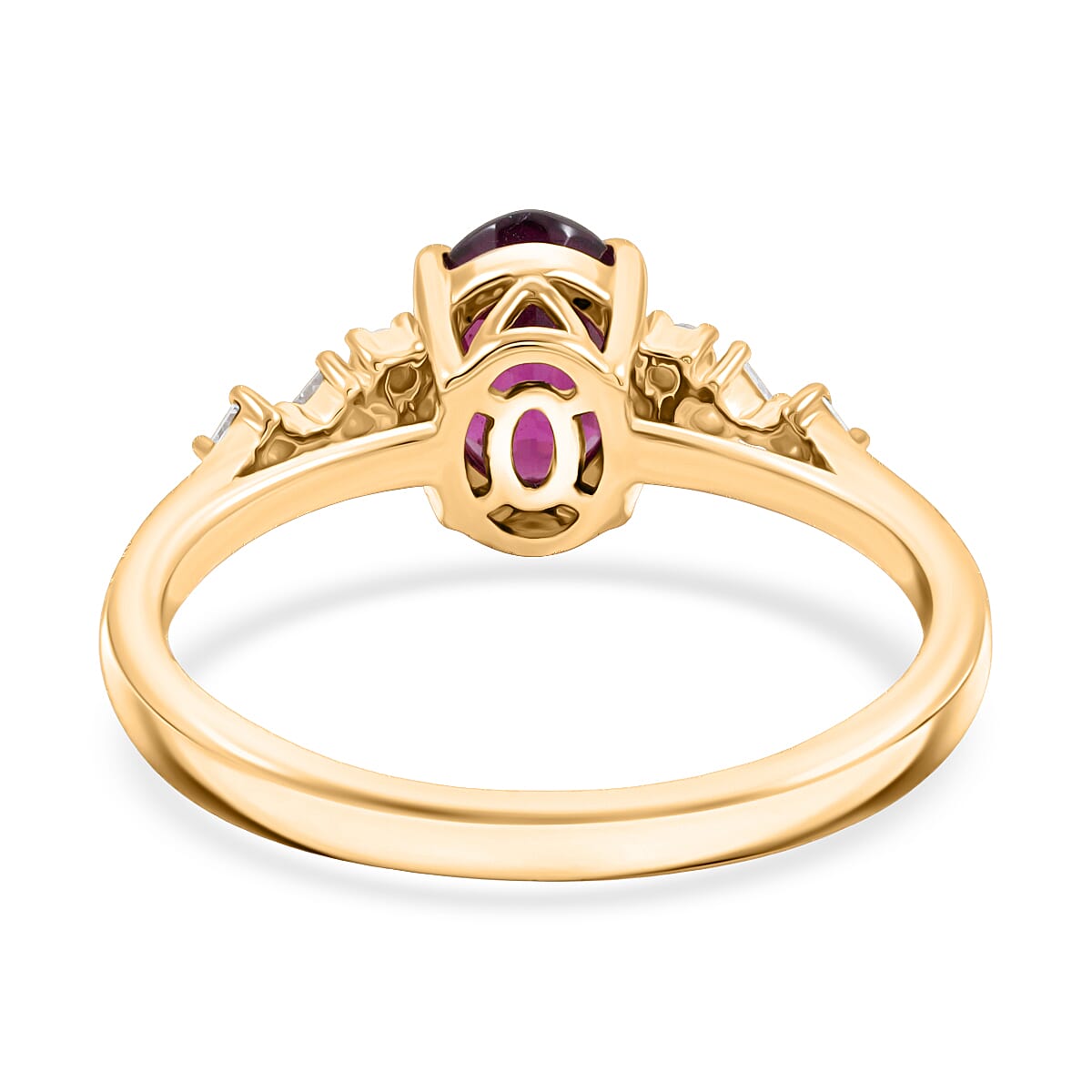 Luxoro 14K Yellow Gold AAA Radiant Ember Garnet, Diamond (I2) Ring (Size 5.0) 1.80 ctw image number 4