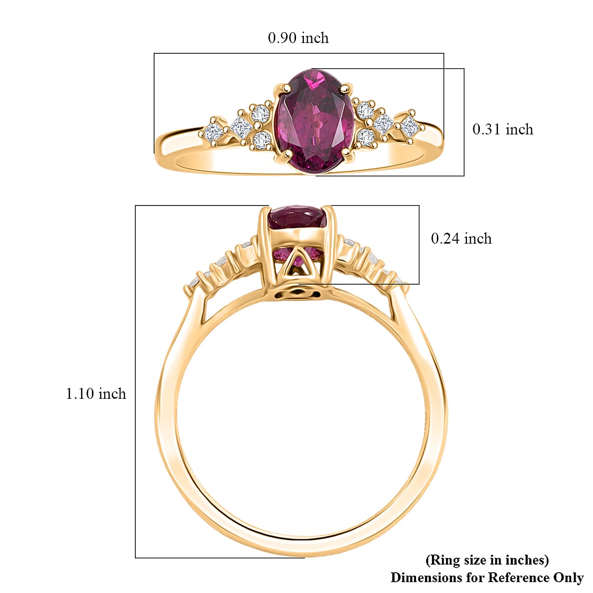 Luxoro 14K Yellow Gold AAA Radiant Ember Garnet, Diamond (I2) Ring (Size 5.0) 1.80 ctw image number 5