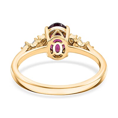 Luxoro 14K Yellow Gold AAA Radiant Ember Garnet, Diamond (I2) Ring (Size 5.0) 1.80 ctw