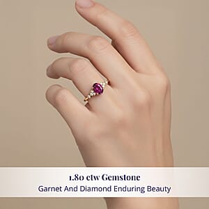Luxoro AAA Radiant Ember Garnet and I2 Diamond 1.80 ctw Ring in 14K Yellow Gold (Size 6.0)