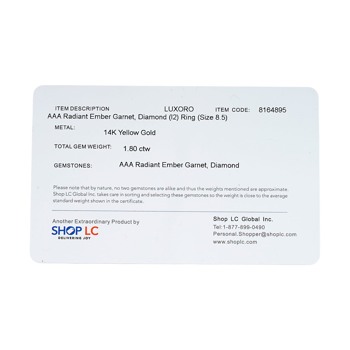 Luxoro AAA Radiant Ember Garnet and I2 Diamond 1.80 ctw Ring in 14K Yellow Gold (Size 6.0) image number 6