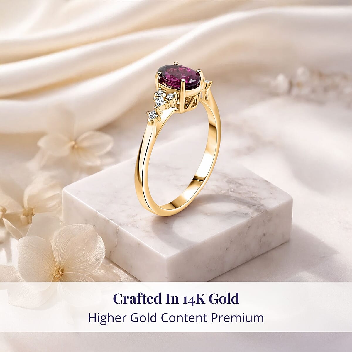Luxoro AAA Radiant Ember Garnet and I2 Diamond 1.80 ctw Ring in 14K Yellow Gold (Size 8.0) image number 2