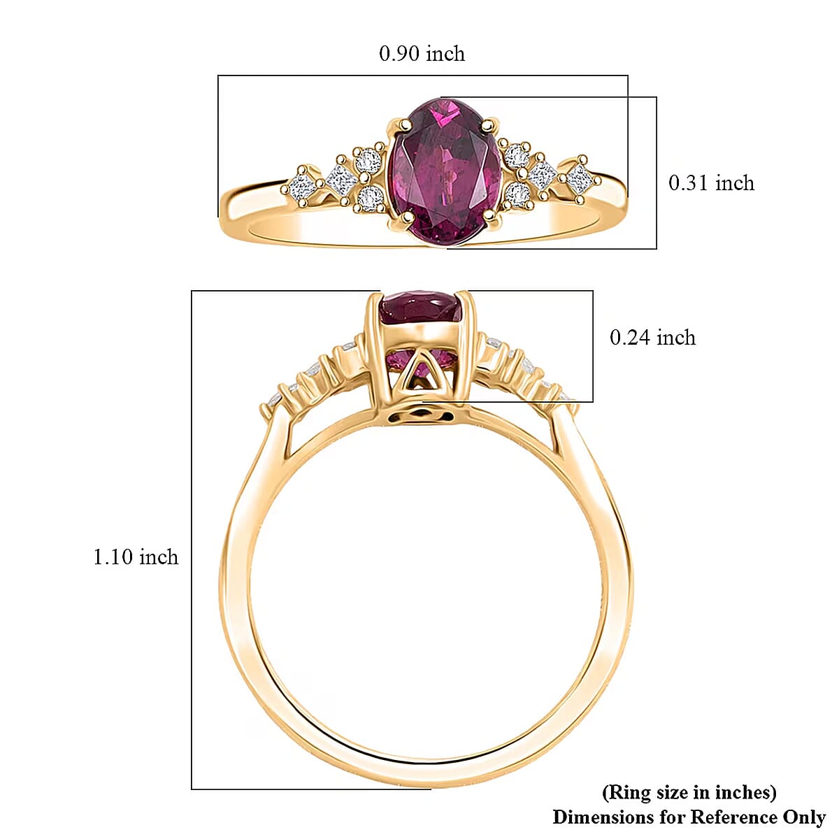 Luxoro AAA Radiant Ember Garnet and I2 Diamond 1.80 ctw Ring in 14K Yellow Gold (Size 8.0) image number 5