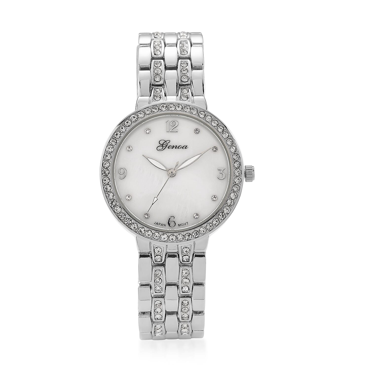 Genoa Austrian Crystal Japanese Movement Watch in Silvertone