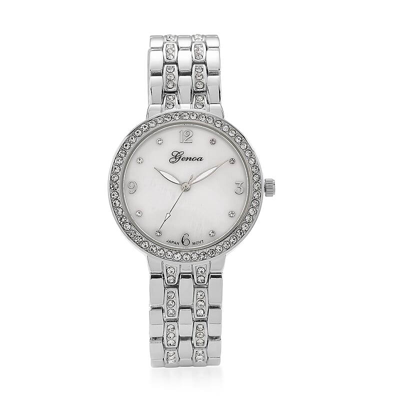 Genoa Austrian Crystal Japanese Movement Watch in Silvertone