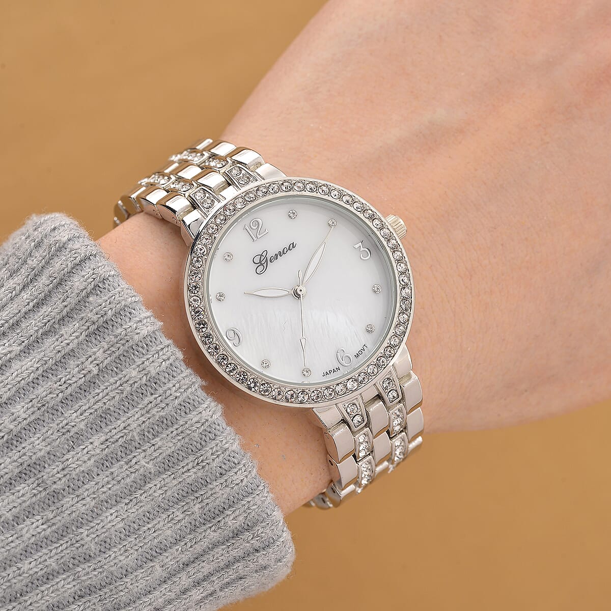 Genoa Austrian Crystal Japanese Movement Watch in Silvertone image number 1