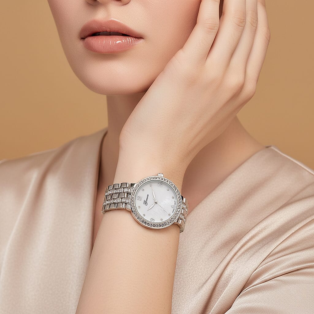 Genoa Austrian Crystal Japanese Movement Watch in Silvertone