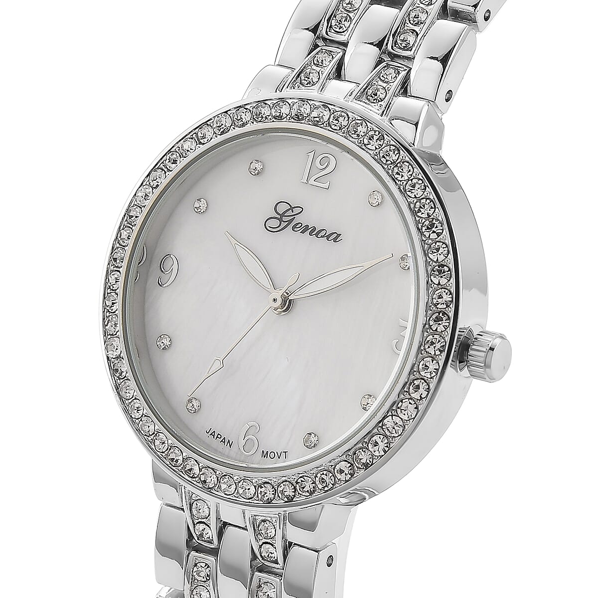 Genoa Austrian Crystal Japanese Movement Watch in Silvertone image number 2