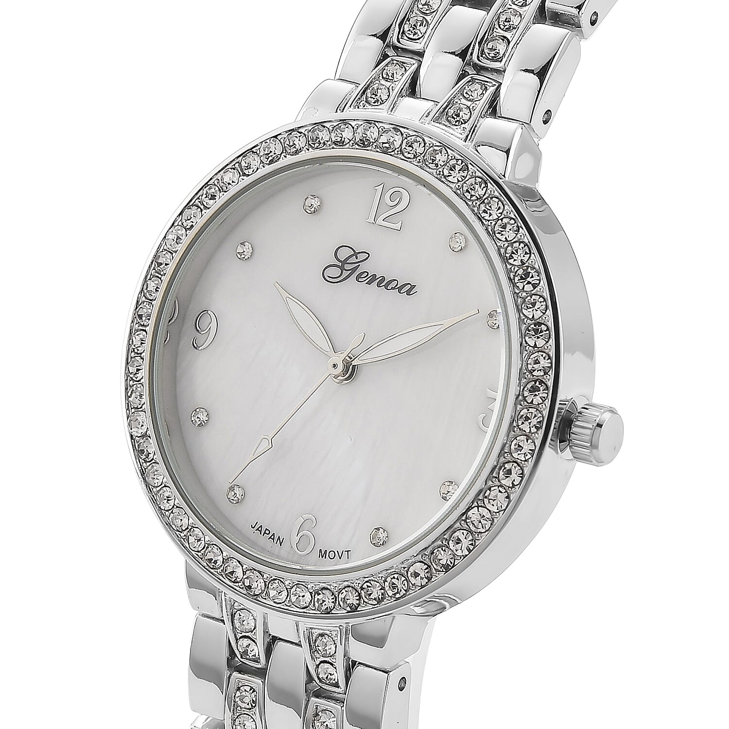 Genoa Austrian Crystal Japanese Movement Watch in Silvertone