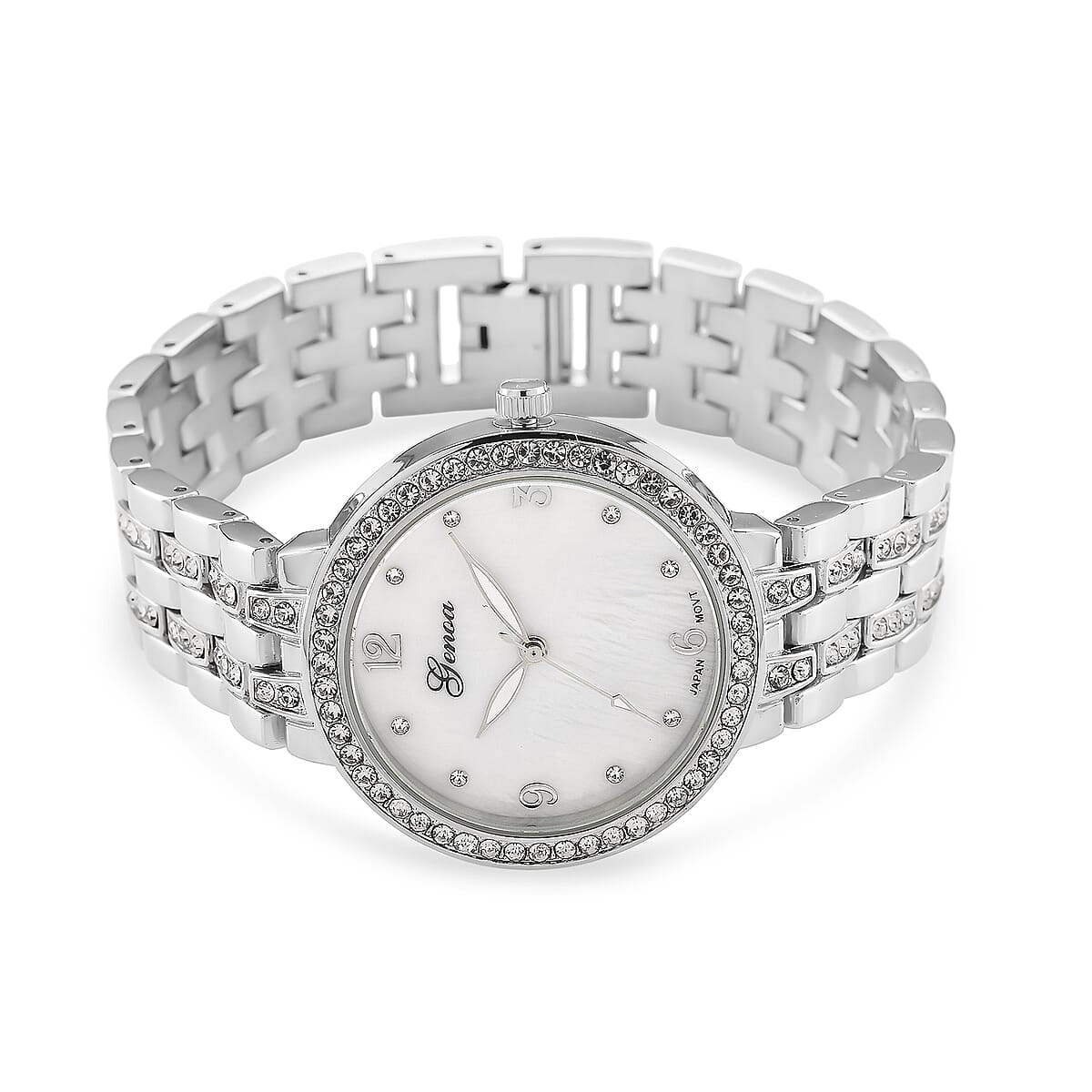 Genoa Austrian Crystal Japanese Movement Watch in Silvertone image number 3