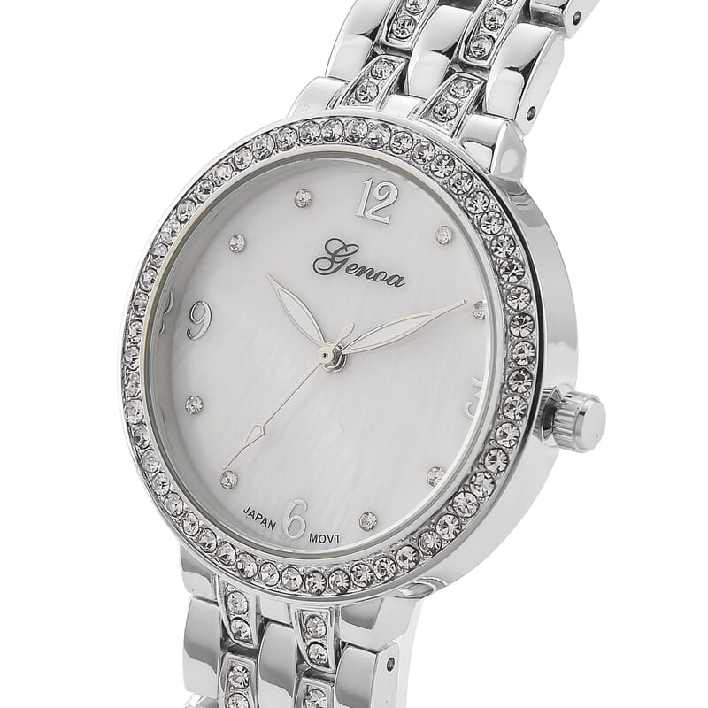 Genoa Austrian Crystal Japanese Movement Watch in Silvertone